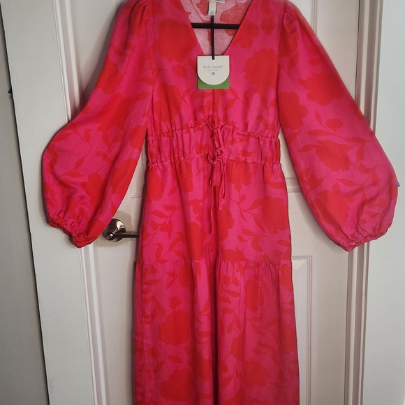 Kate Spade Floral V-Neck Linen Blend Dress - Picture 5 of 9